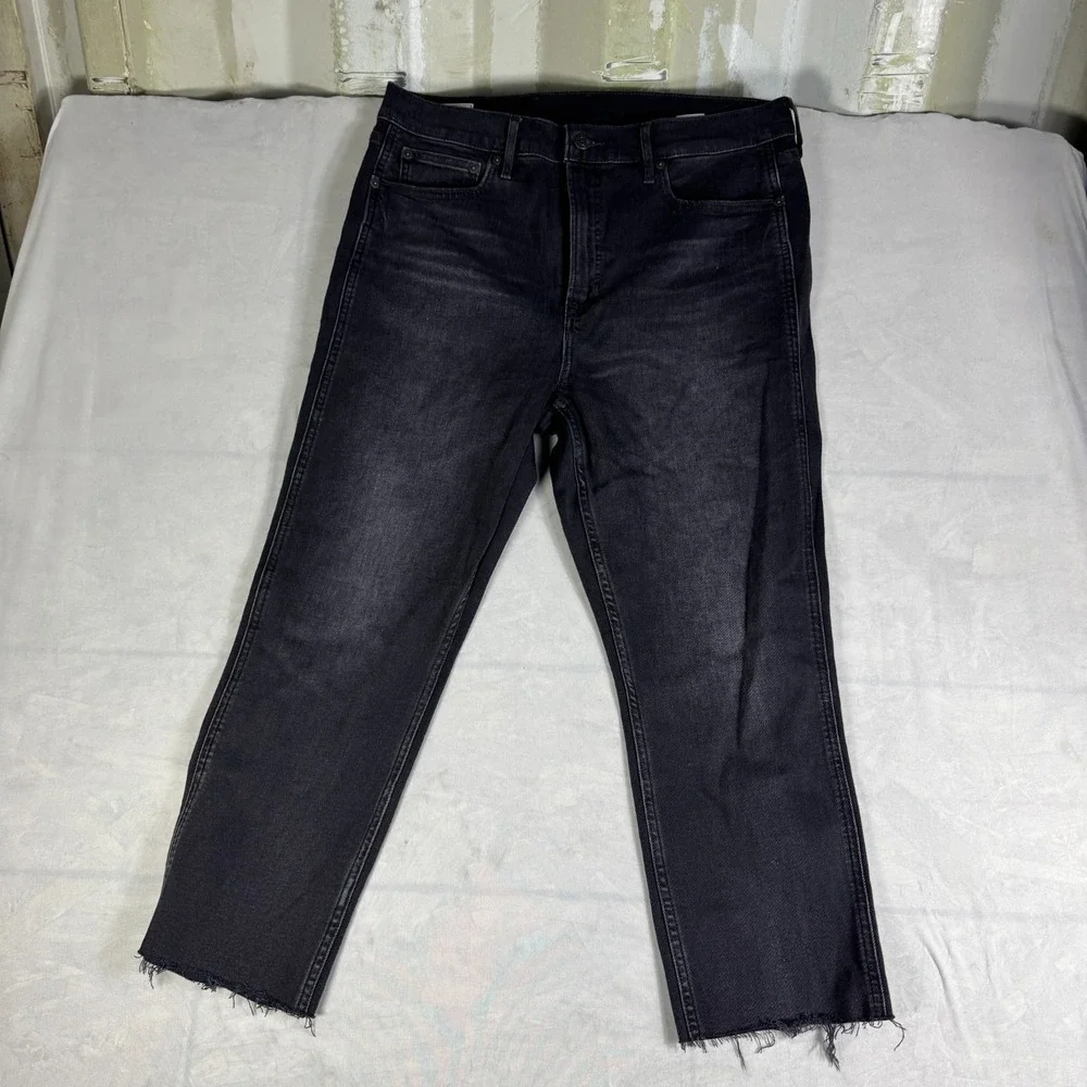 Gap Vintage Slim High Rise Cropped Jeans Womens Black Denim Raw‎ Hem 32 /14S